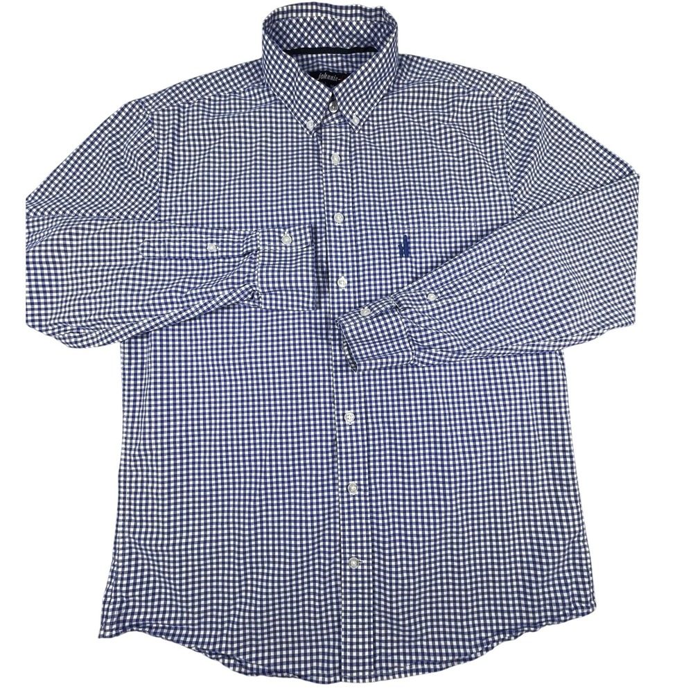 Johnnie-O Button Down Mens Medium Royal Blue Gingham Sleeve Shirt 100% Cotton